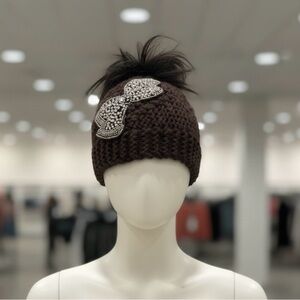 Brown Knit Ponytail Hat Beanie